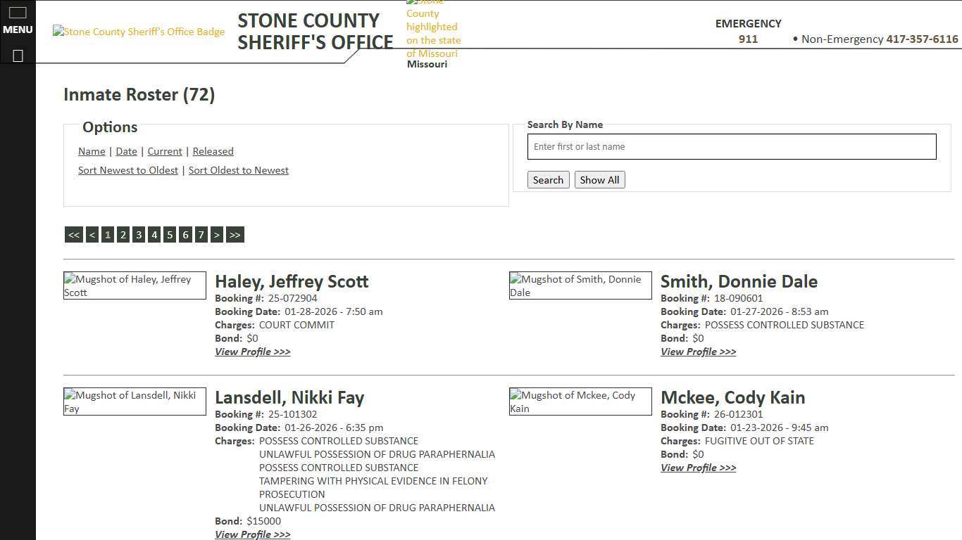 Inmate Roster - Current Inmates Booking Date Descending - Stone County Sheriff MO