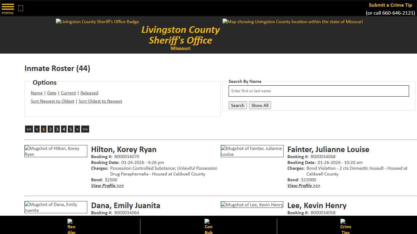 Inmate Roster - Current Inmates Booking Date Descending - Livingston County Missouri Sheriff